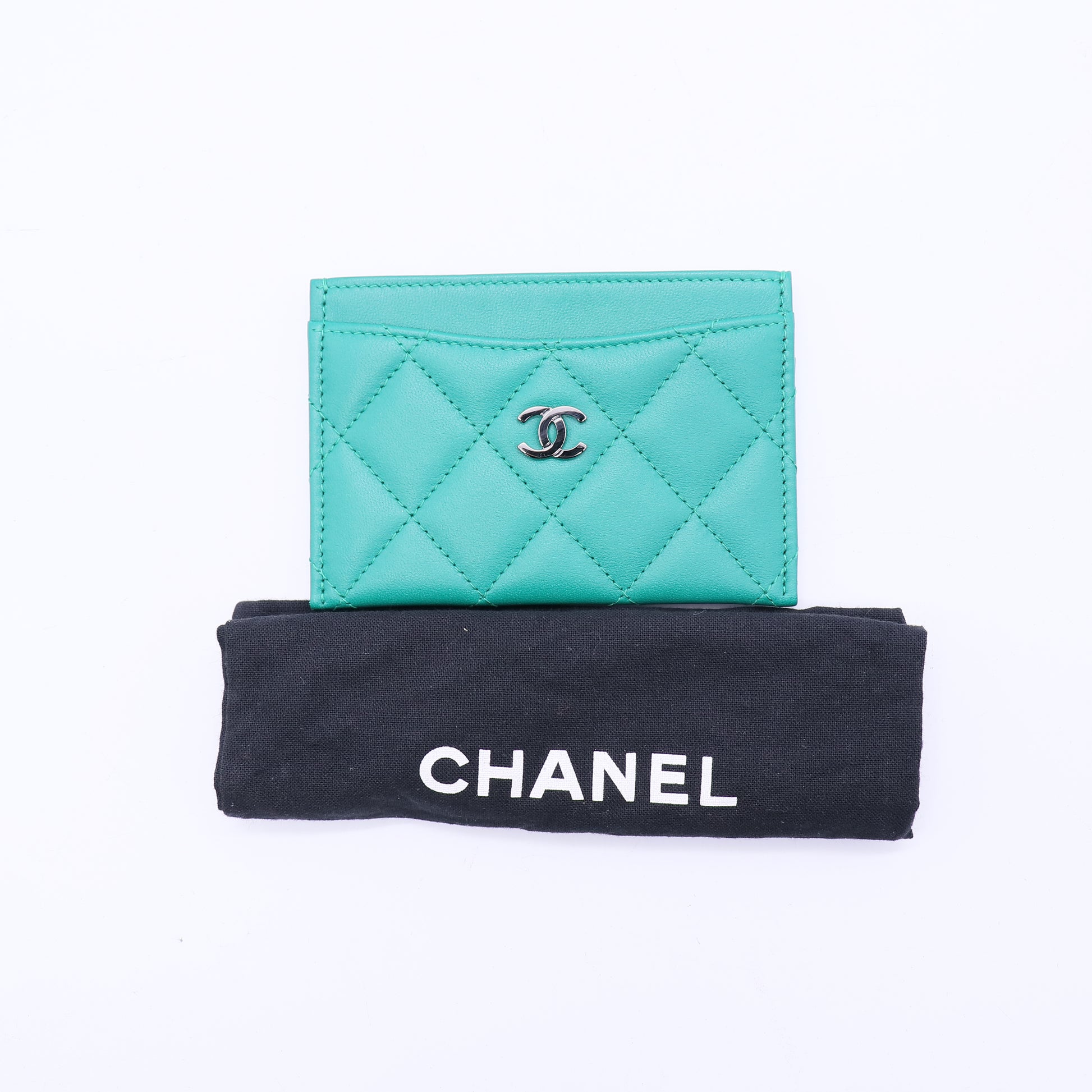 Chanel Caviar Quilted Card Holder Teal Mint Green Twins LDJ3795