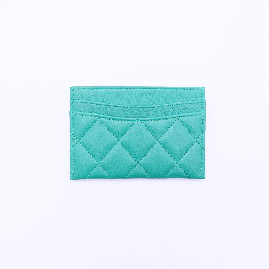 Chanel Caviar Quilted Card Holder Teal Mint Green Twins LDJ3795