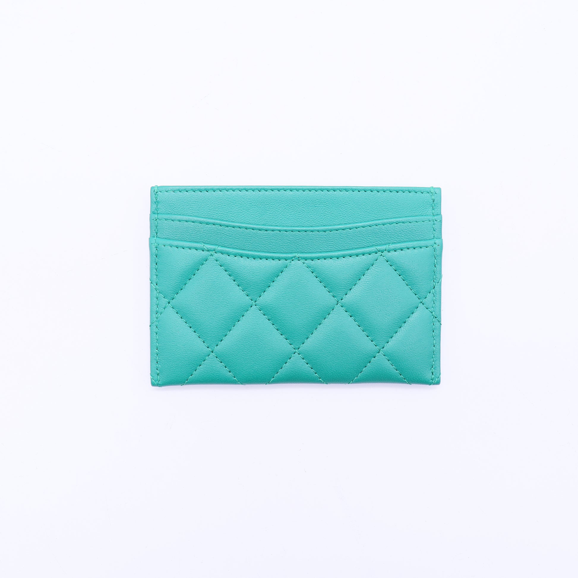 Chanel Caviar Quilted Card Holder Teal Mint Green Twins LDJ3795