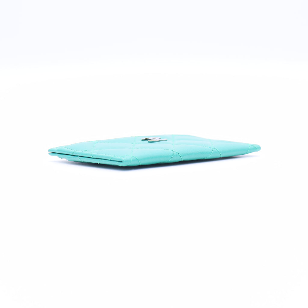 Chanel Caviar Quilted Card Holder Teal Mint Green Twins LDJ3795