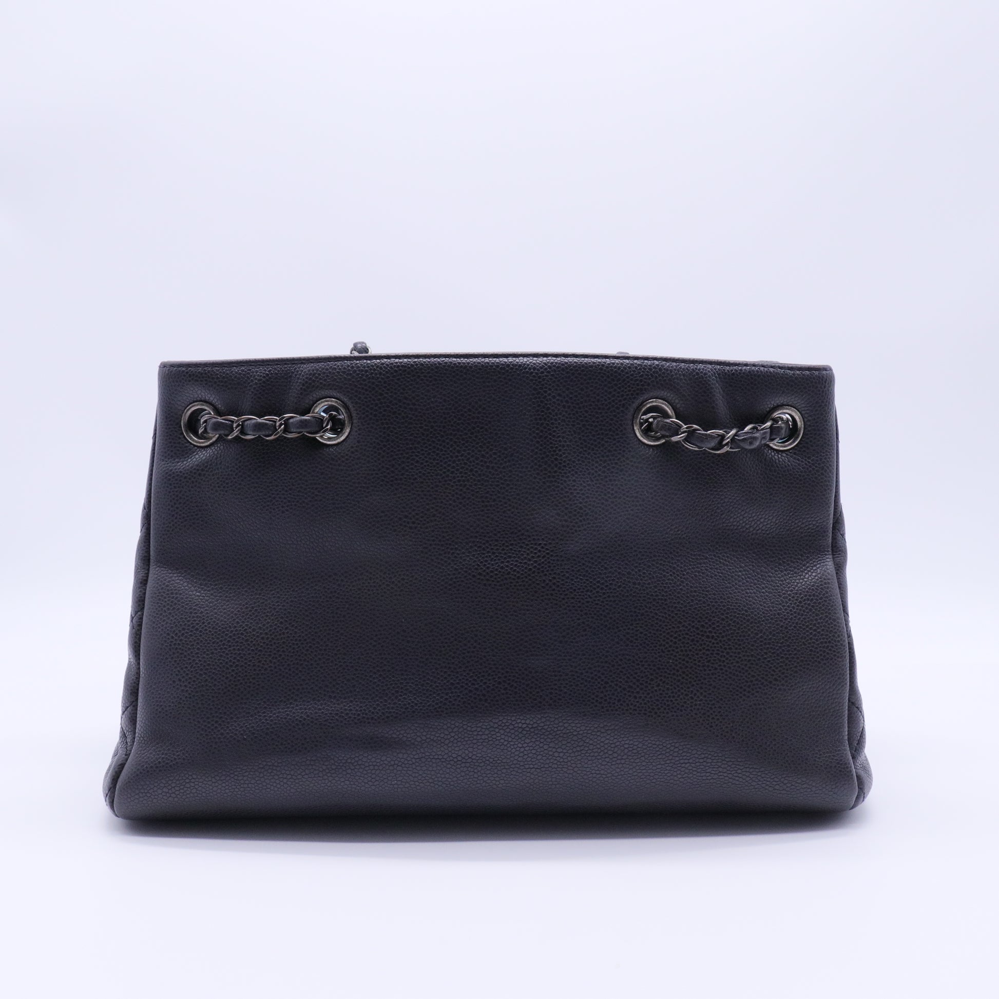 Woven Chain Shopping Tote Caviar Medium Twins