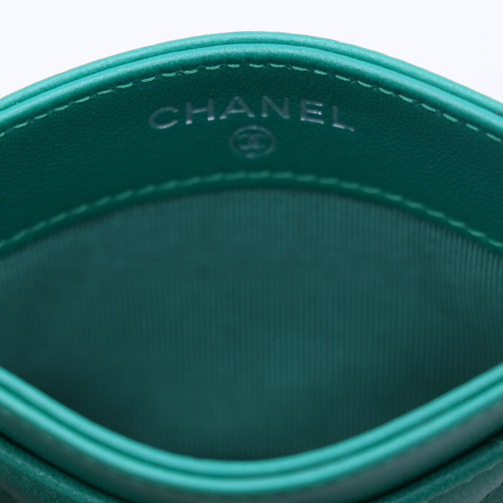Chanel Caviar Quilted Card Holder Teal Mint Green Twins LDJ3795