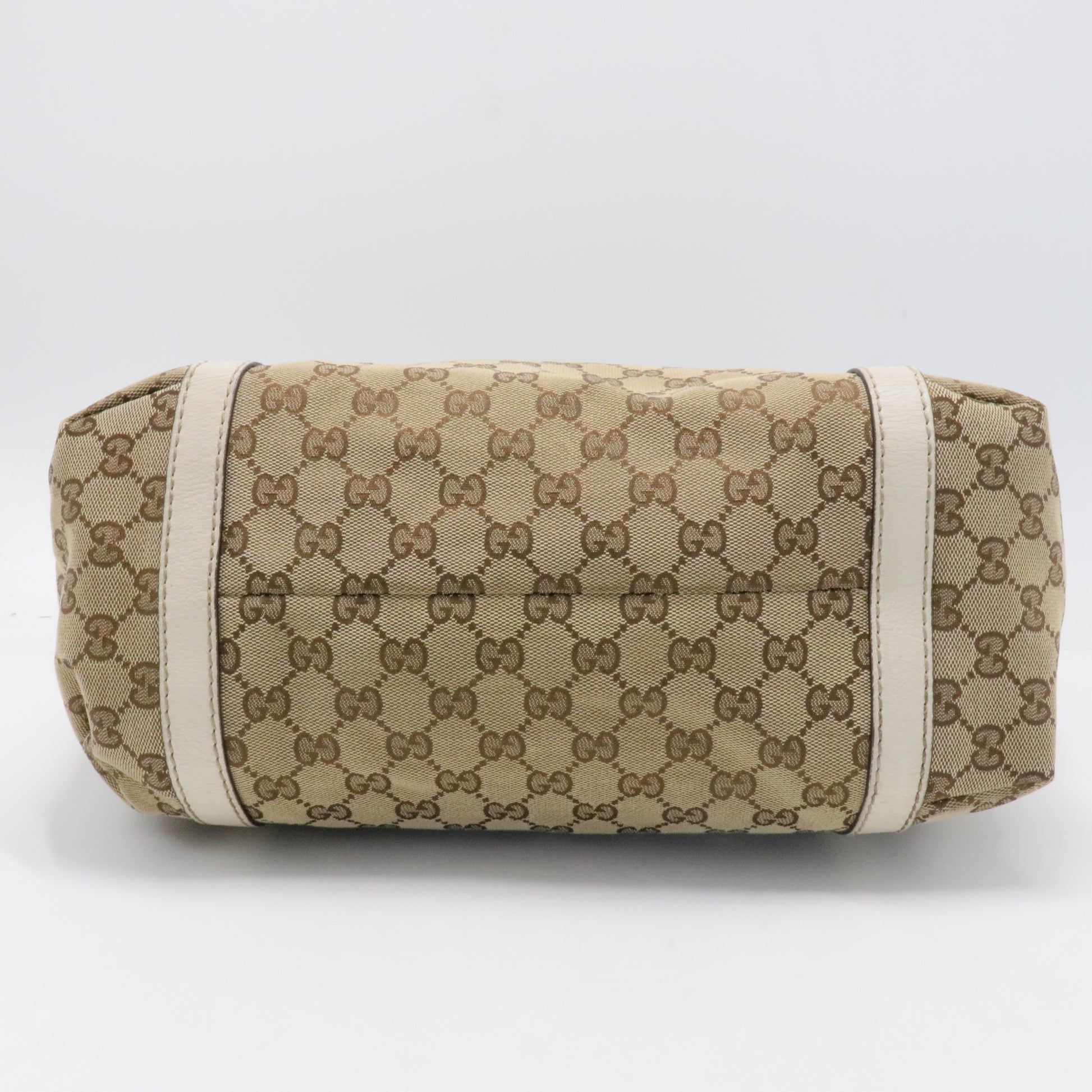 Gucci Beige Monogram Canvas & Leather Trim GG Web Medium Tote