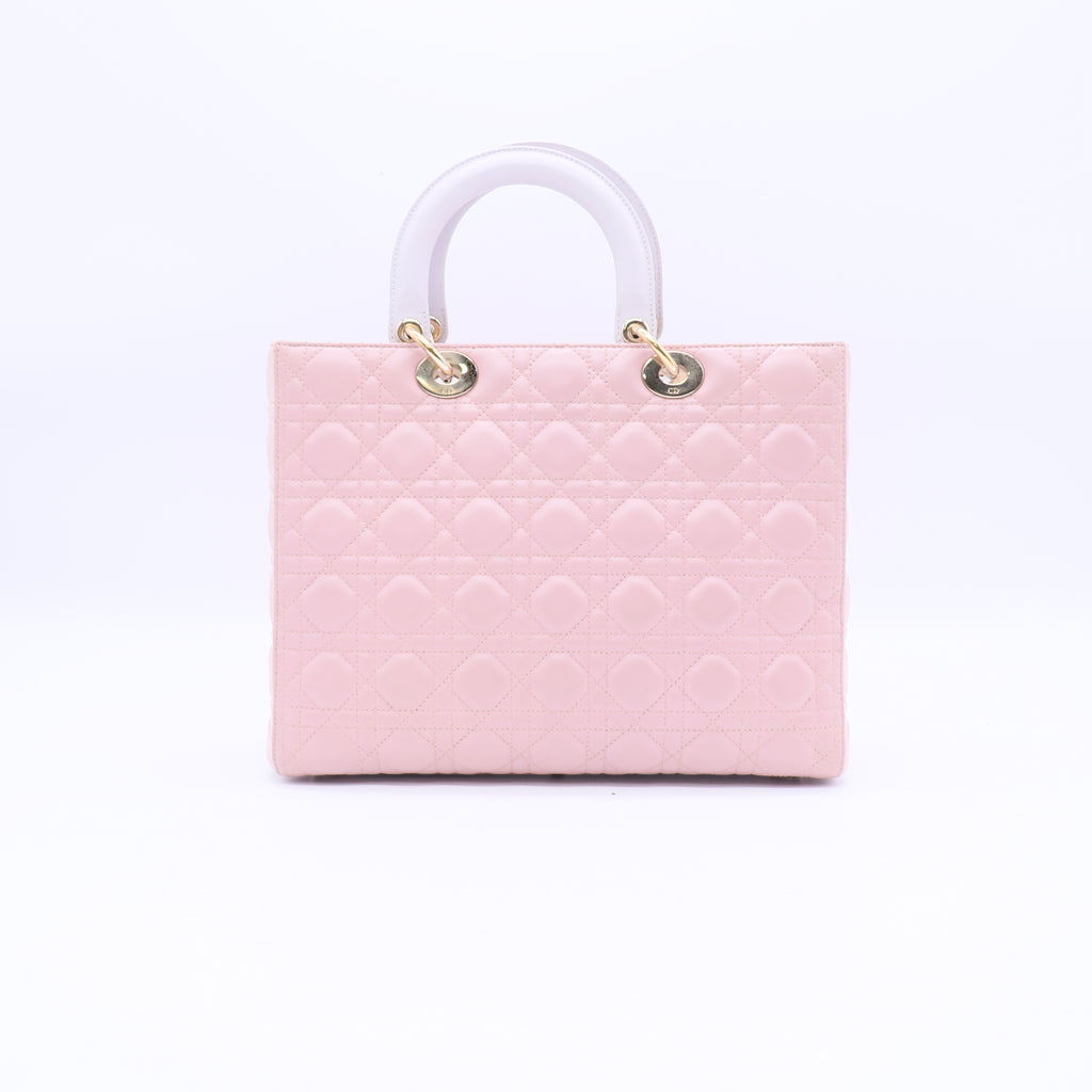 Christian Dior Bi-Color Special Edition Dior Lady Large Cannage Shoulder Bag Leather Pink  Twins LDJ3791