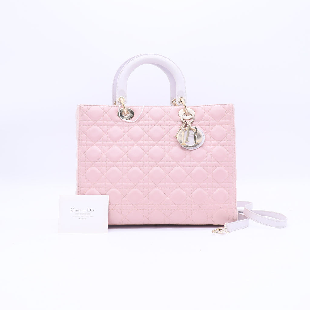 Christian Dior Bi-Color Special Edition Dior Lady Large Cannage Shoulder Bag Leather Pink  Twins LDJ3791