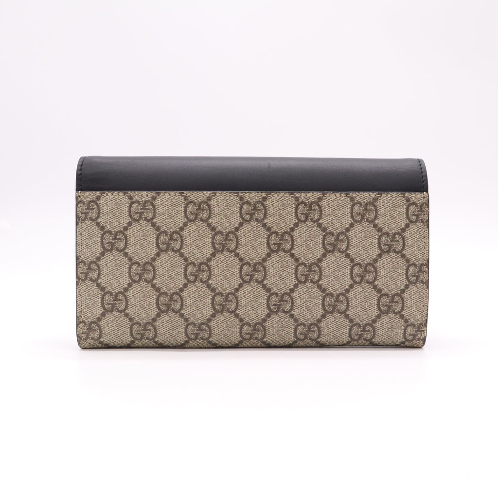Gucci GG Supreme Canvas Pearl Studded Peony Continental Flap Wallet W22281