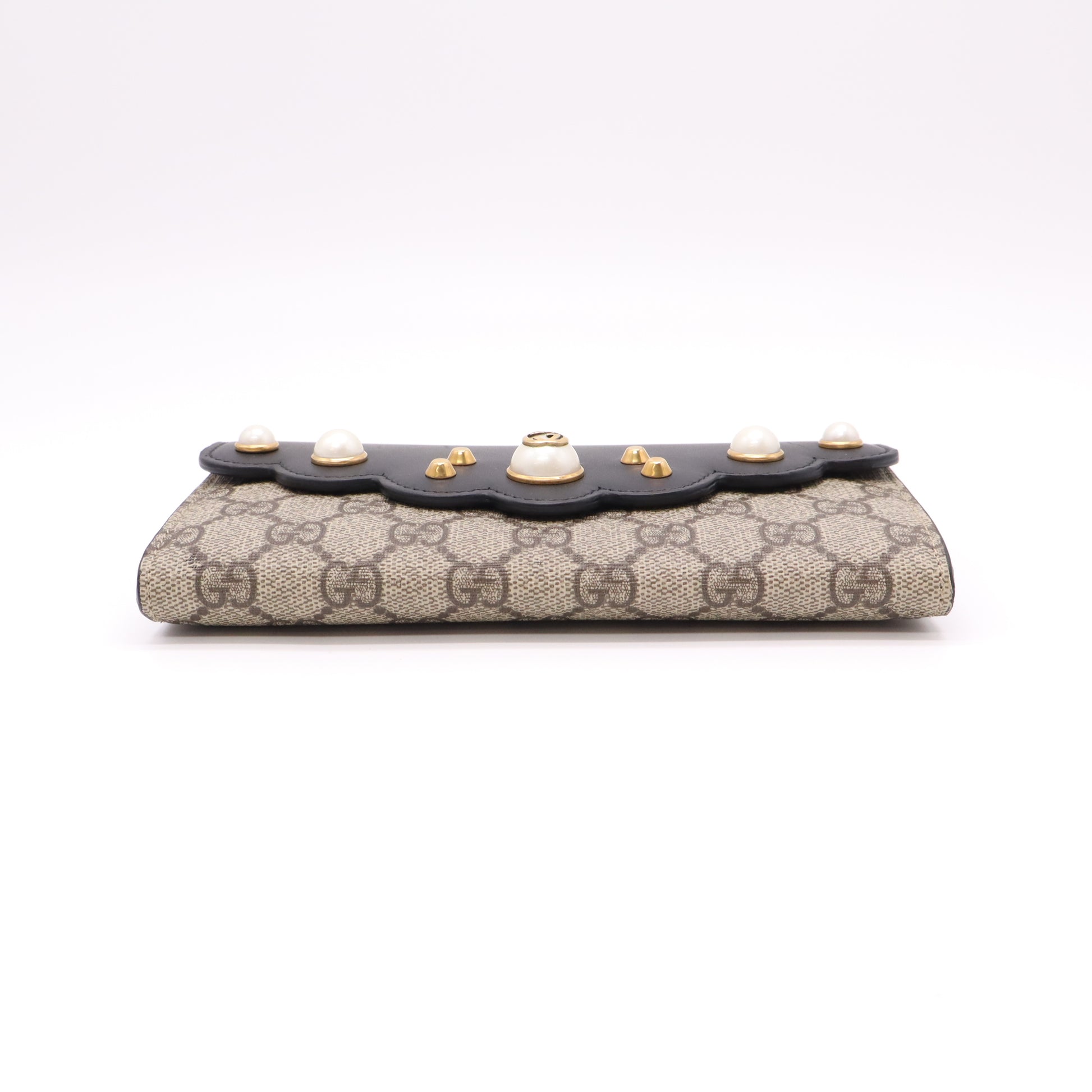 Gucci GG Supreme Canvas Pearl Studded Peony Continental Flap Wallet W22281
