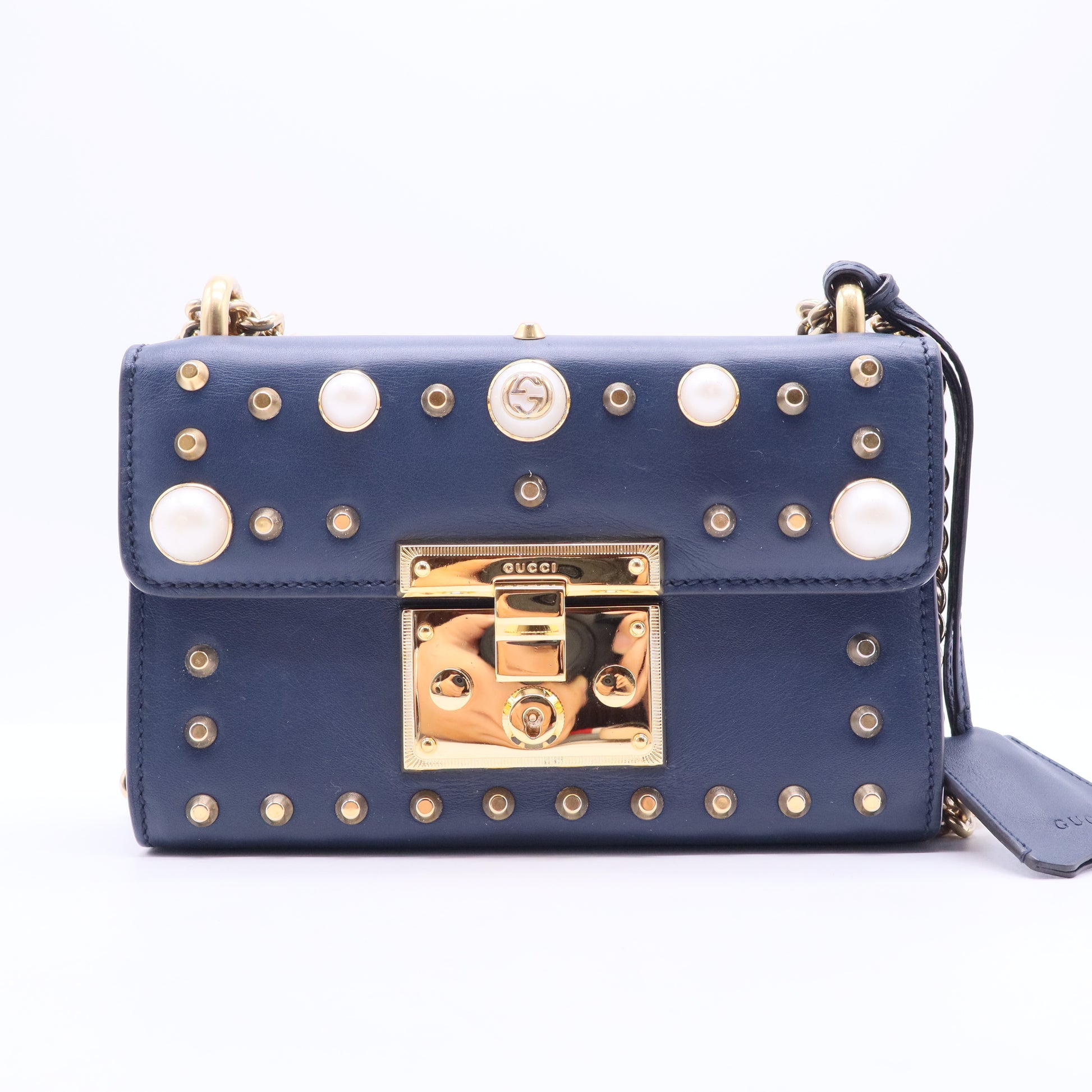 Pearly Padlock Shoulder Bag Studded Leather Small