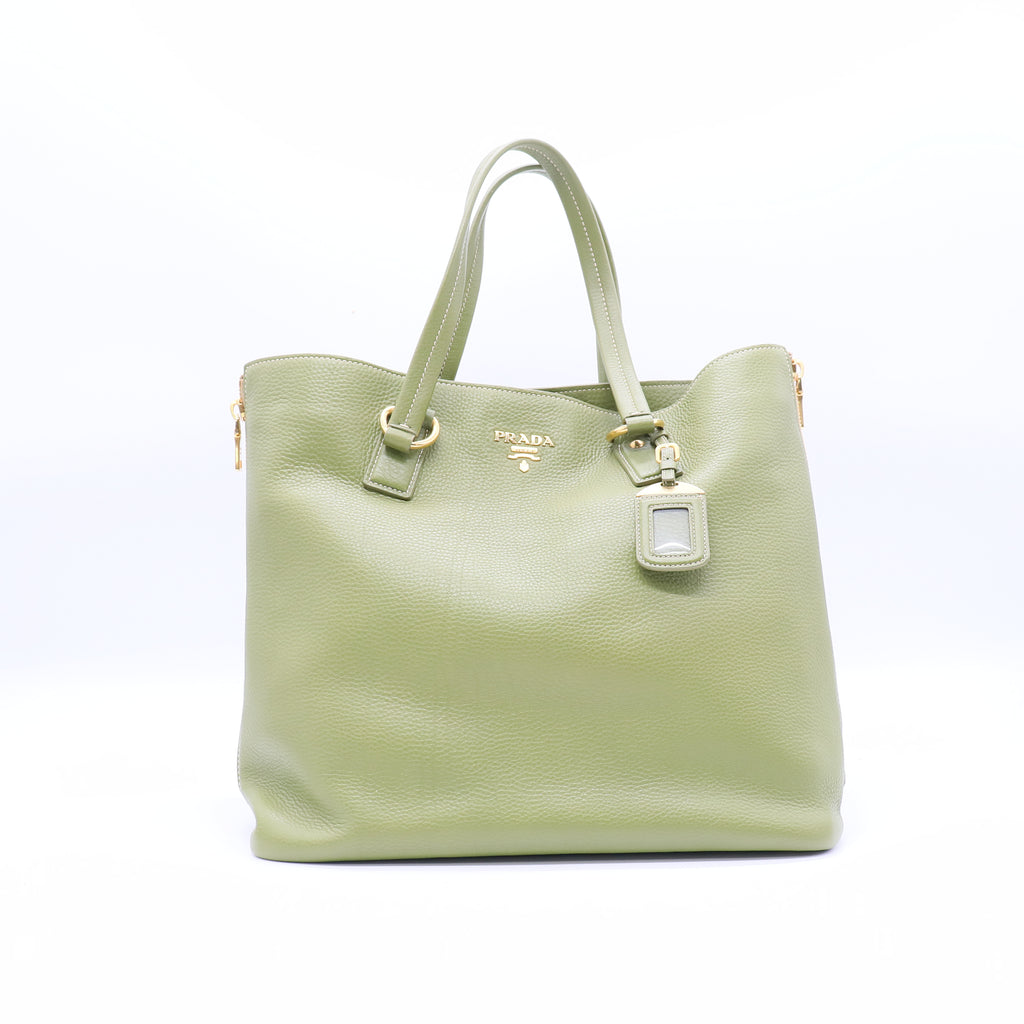 Prada Cedro Vitello Daino Leather Large Shopping Tote Bag Twins LDJ3789