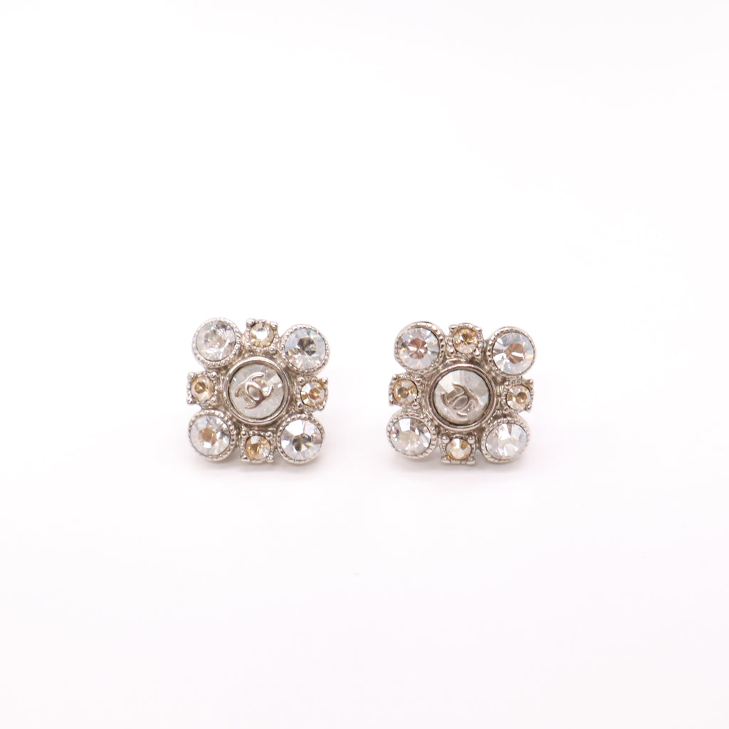 Chanel Crystal Square Button Stud Earrings W22251