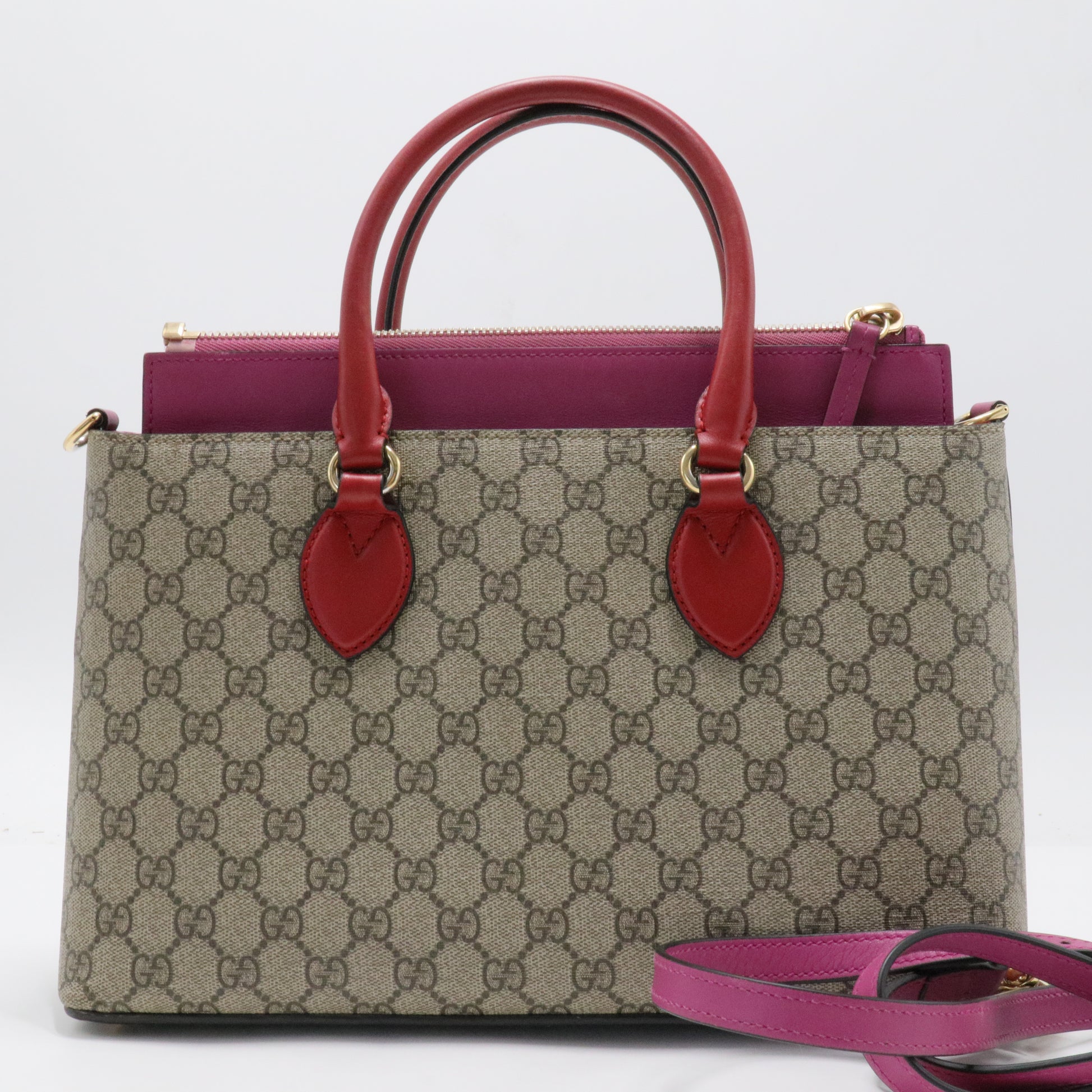 Gucci Beige Pink Leather and PVC Tote and Shoulder Bag