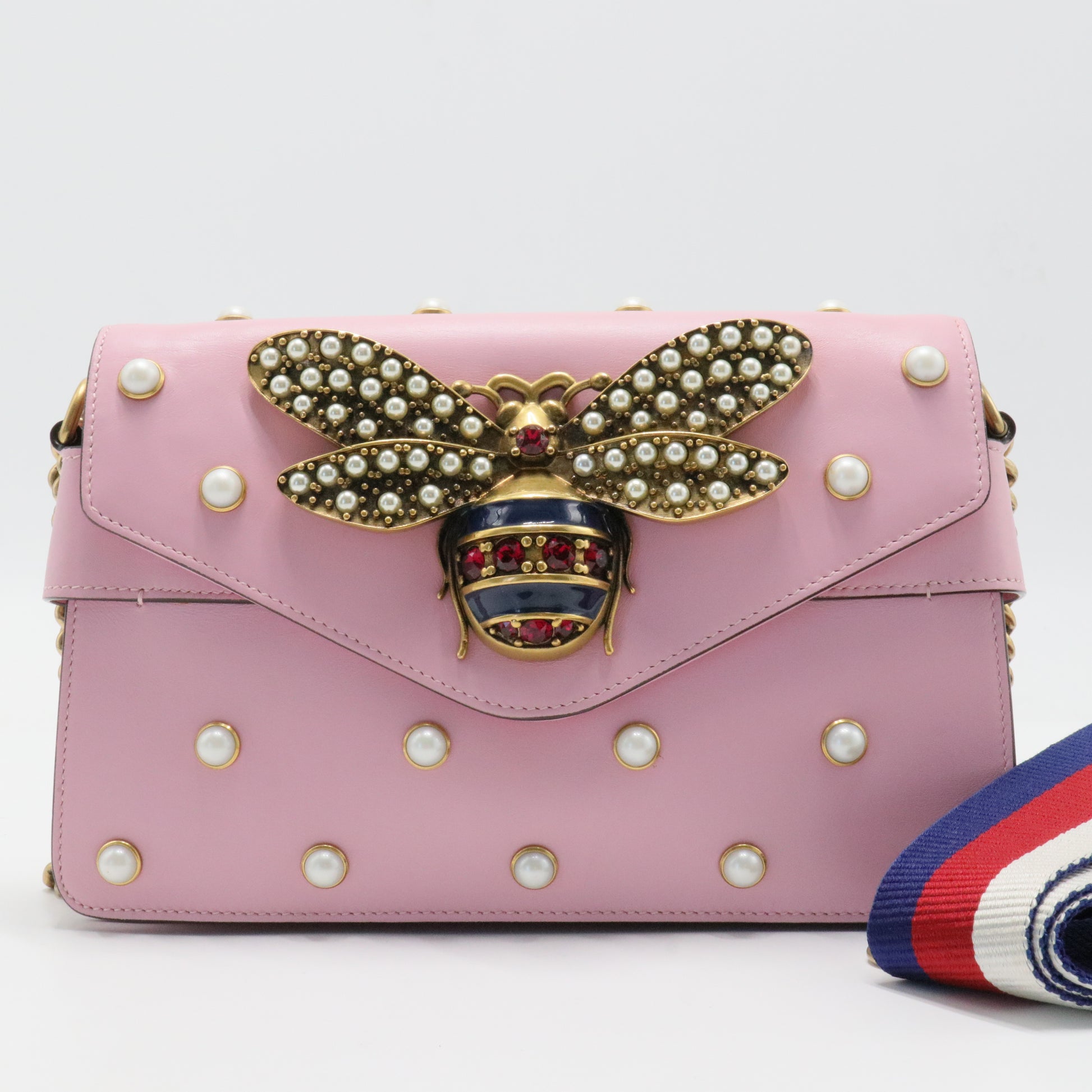 Nappa Pearl Studded Mini Queen Margaret Broadway Shoulder Bag Sugar Pink