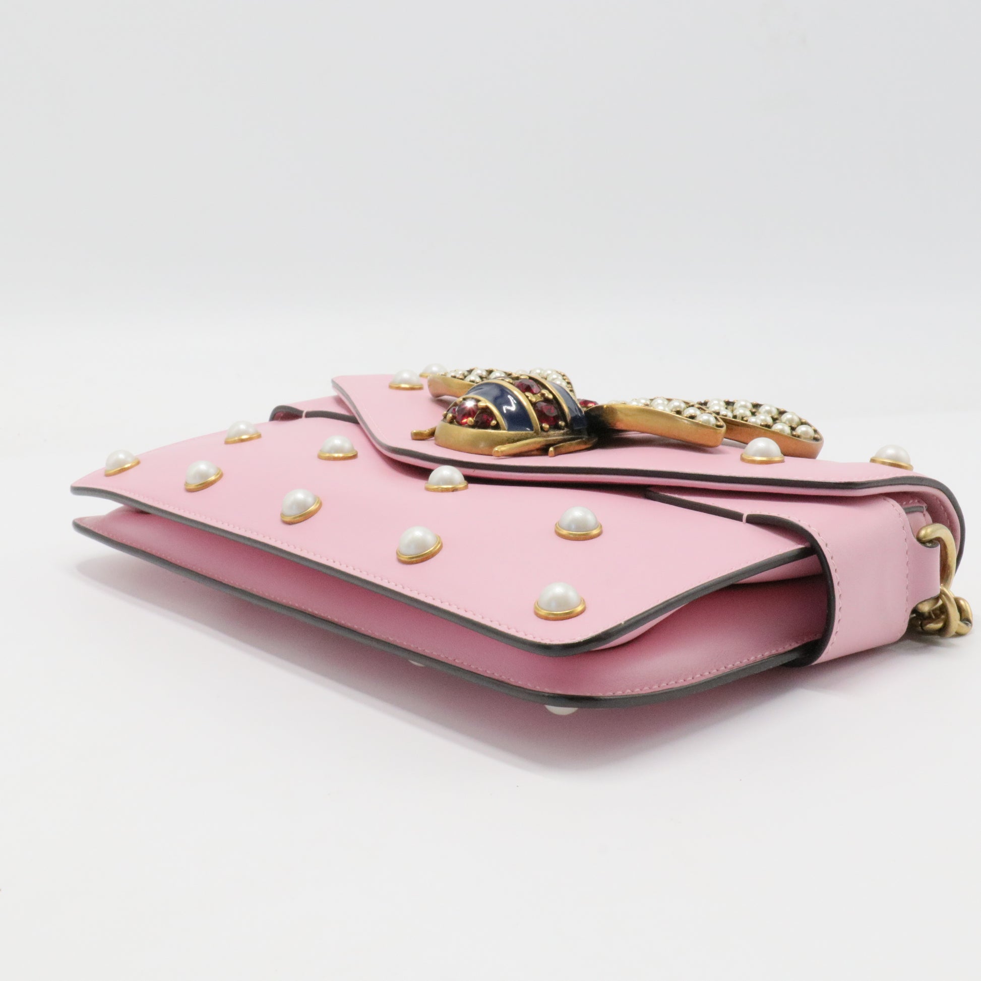 Nappa Pearl Studded Mini Queen Margaret Broadway Shoulder Bag Sugar Pink