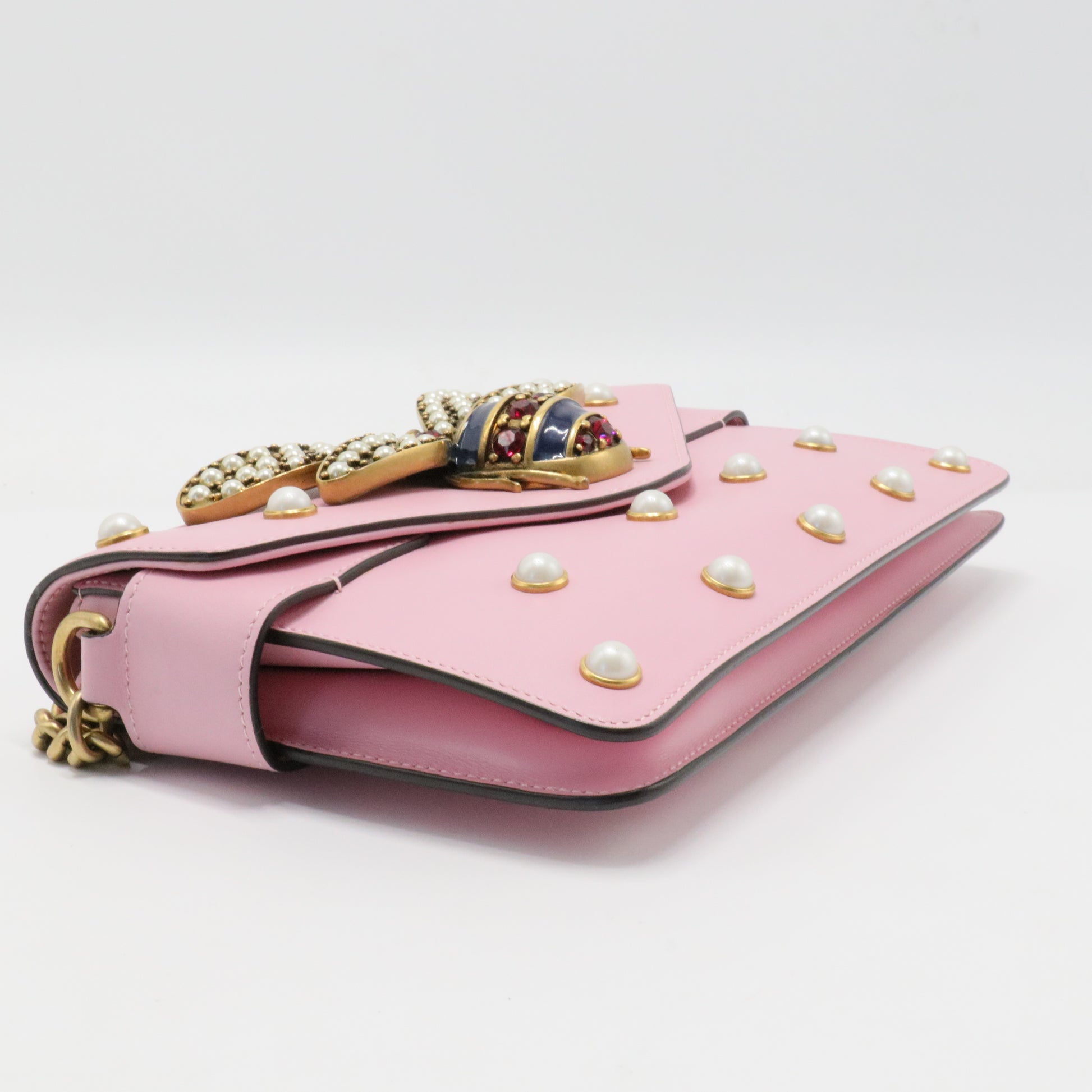 Nappa Pearl Studded Mini Queen Margaret Broadway Shoulder Bag Sugar Pink