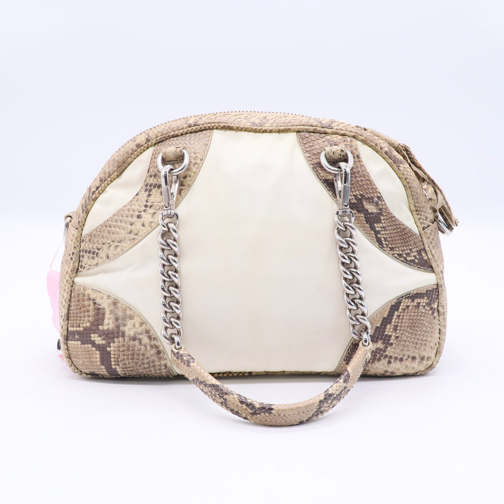 Prada Soft Calfskin/Exotic Bowling Crossbody Bag White Black Twins LDJ3216