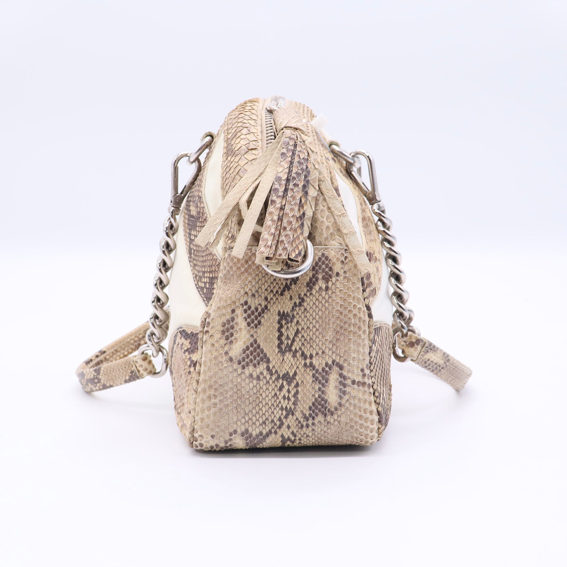 Prada Soft Calfskin/Exotic Bowling Crossbody Bag White Black Twins LDJ3216