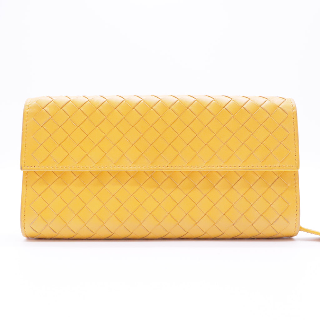 Yellow Woven Leather Long Wallet