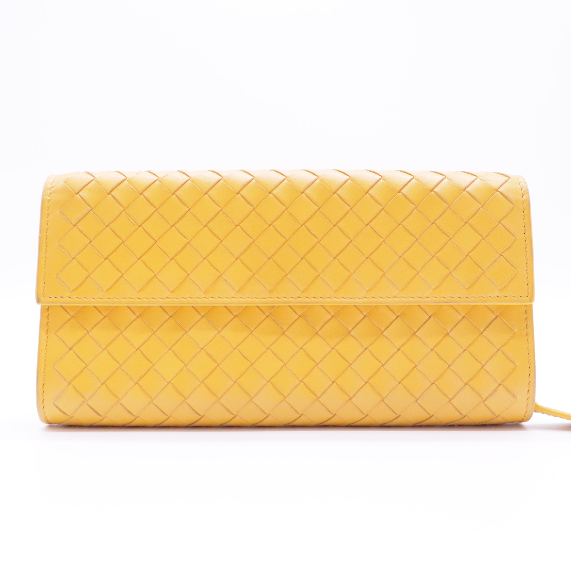 Yellow Woven Leather Long Wallet