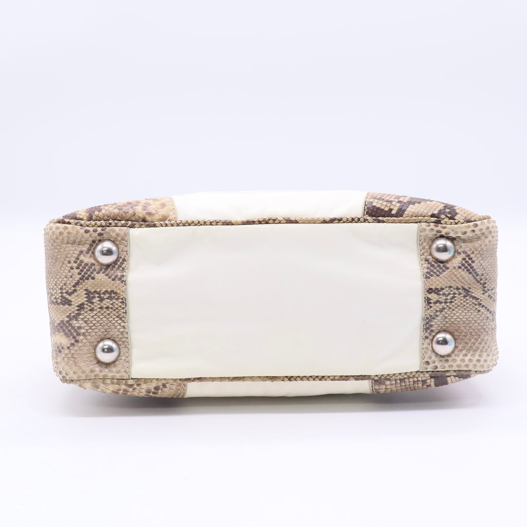 Prada Soft Calfskin/Exotic Bowling Crossbody Bag White Black Twins LDJ3216