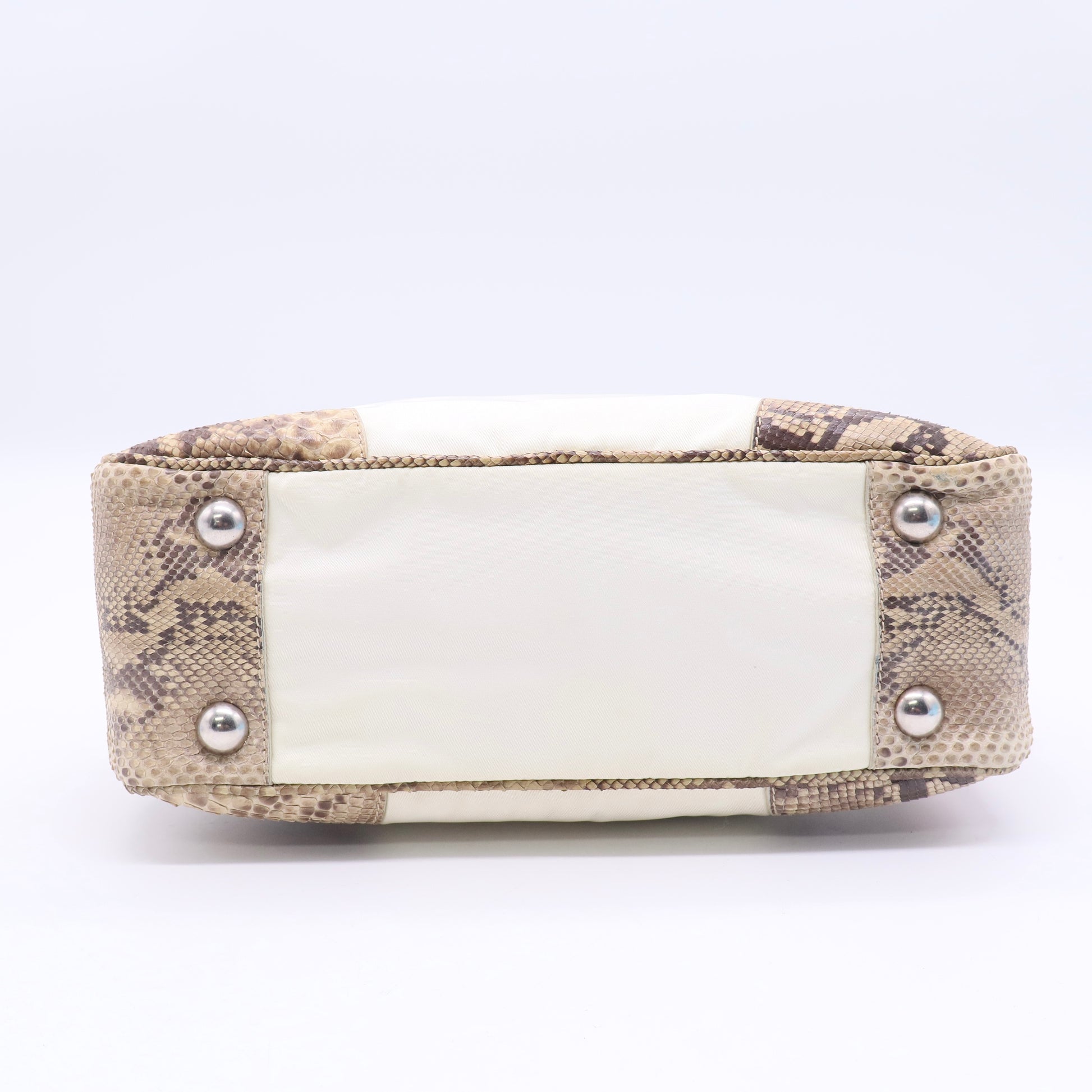 Prada Soft Calfskin/Exotic Bowling Crossbody Bag White Black Twins LDJ3216