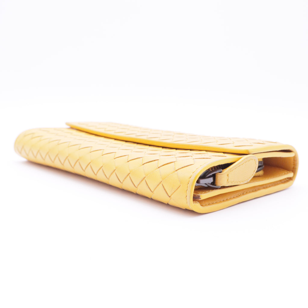 Yellow Woven Leather Long Wallet