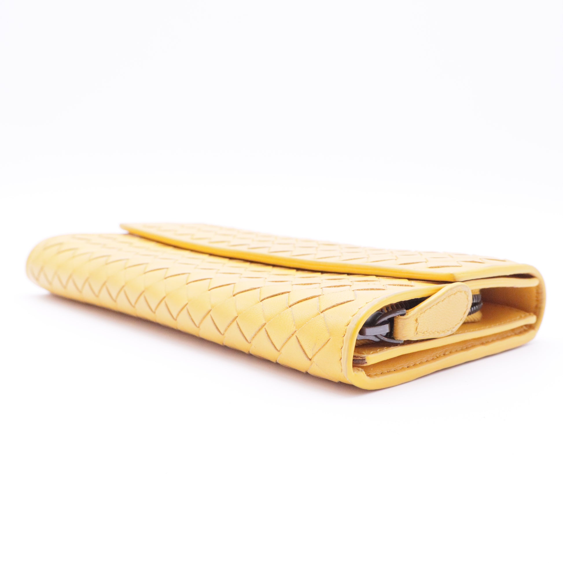 Yellow Woven Leather Long Wallet