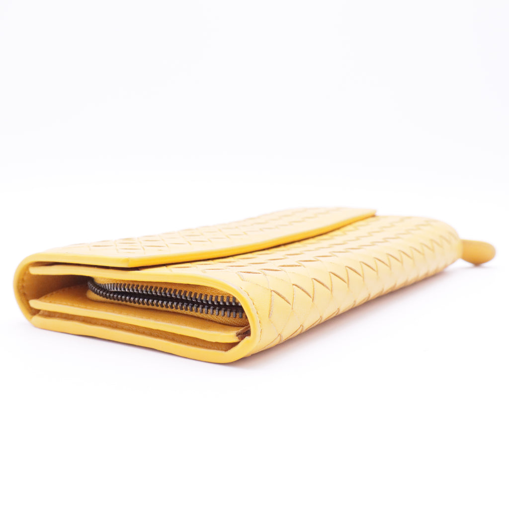 Yellow Woven Leather Long Wallet