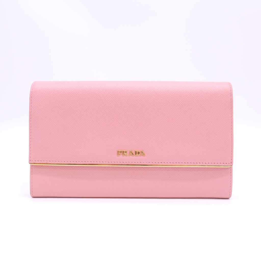 Prada Saffiano Metal Bar Continental Flap Wallet W23321
