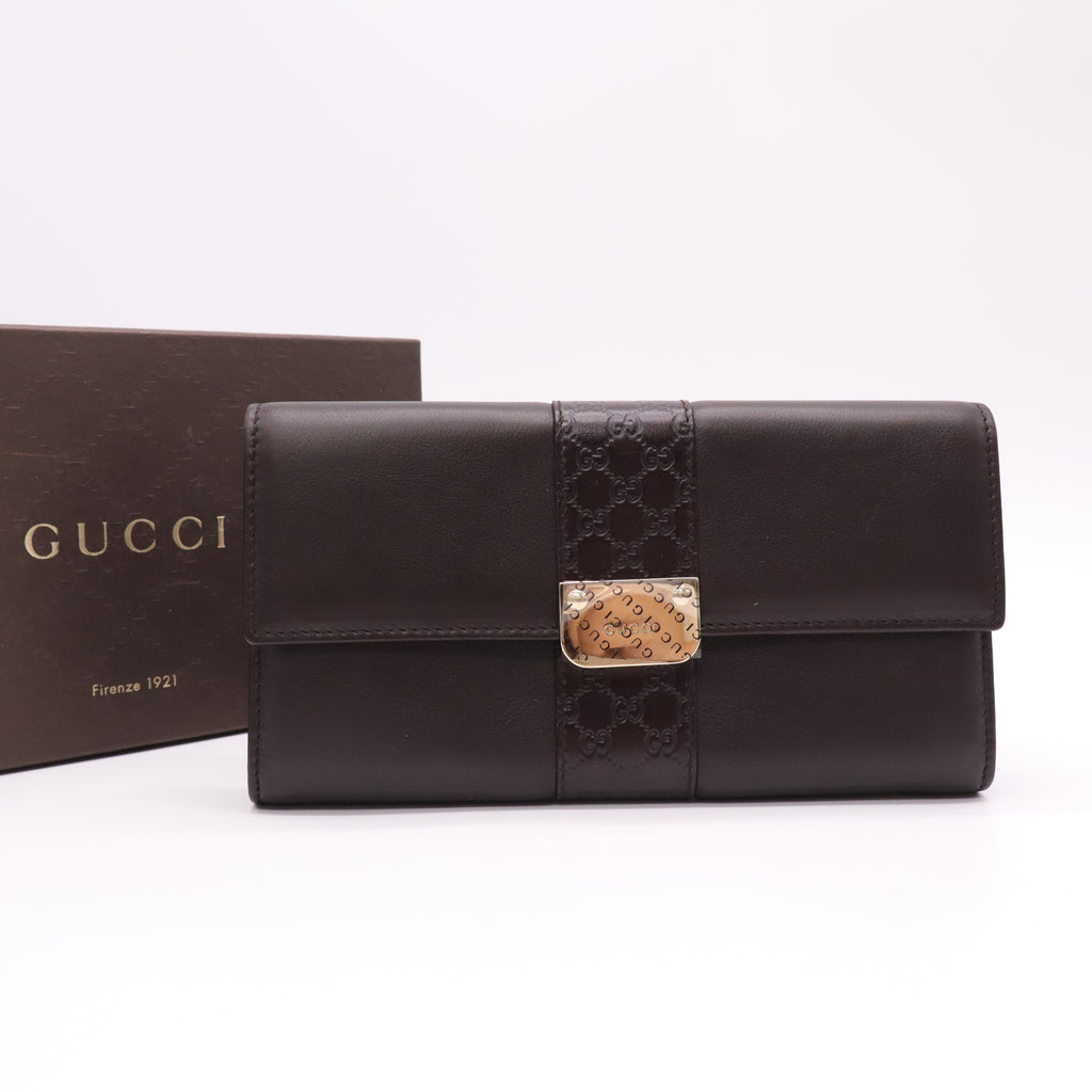Gucci Dark Brown Smooth Leather Continental Wallet with Guccissima Monogram Stripe Accent W22282