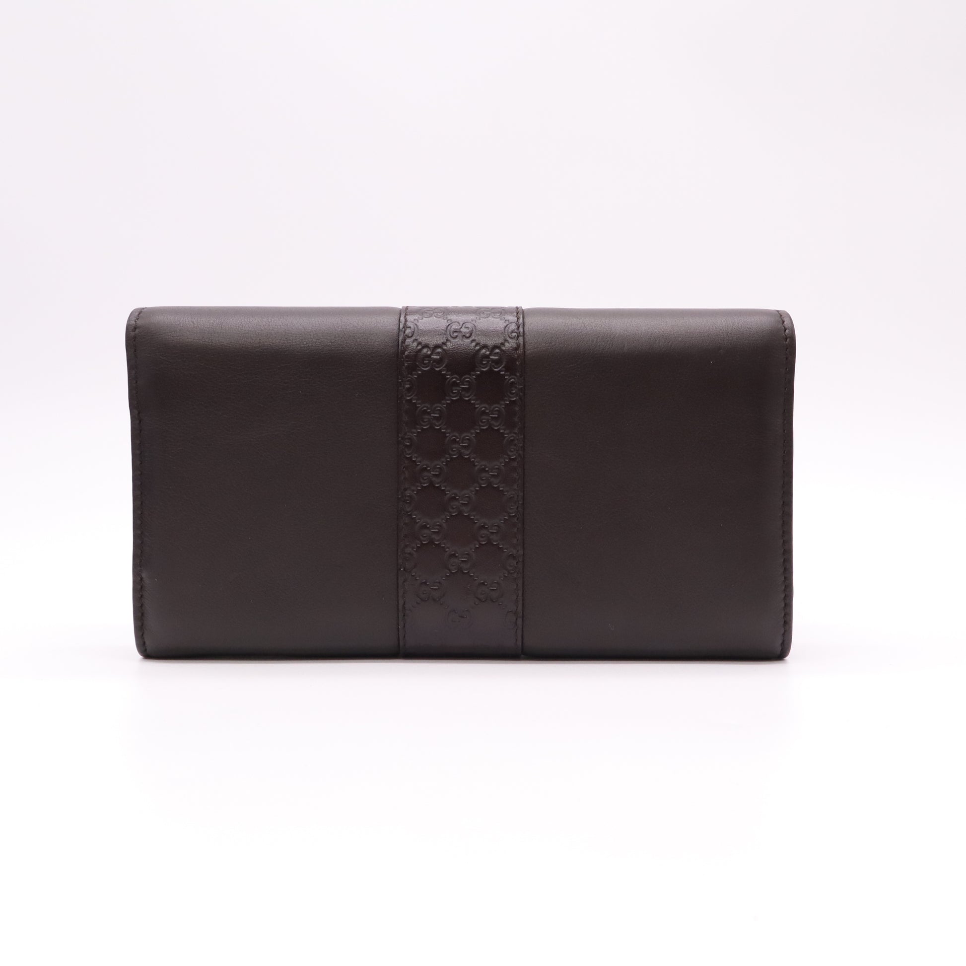 Gucci Dark Brown Smooth Leather Continental Wallet with Guccissima Monogram Stripe Accent W22282