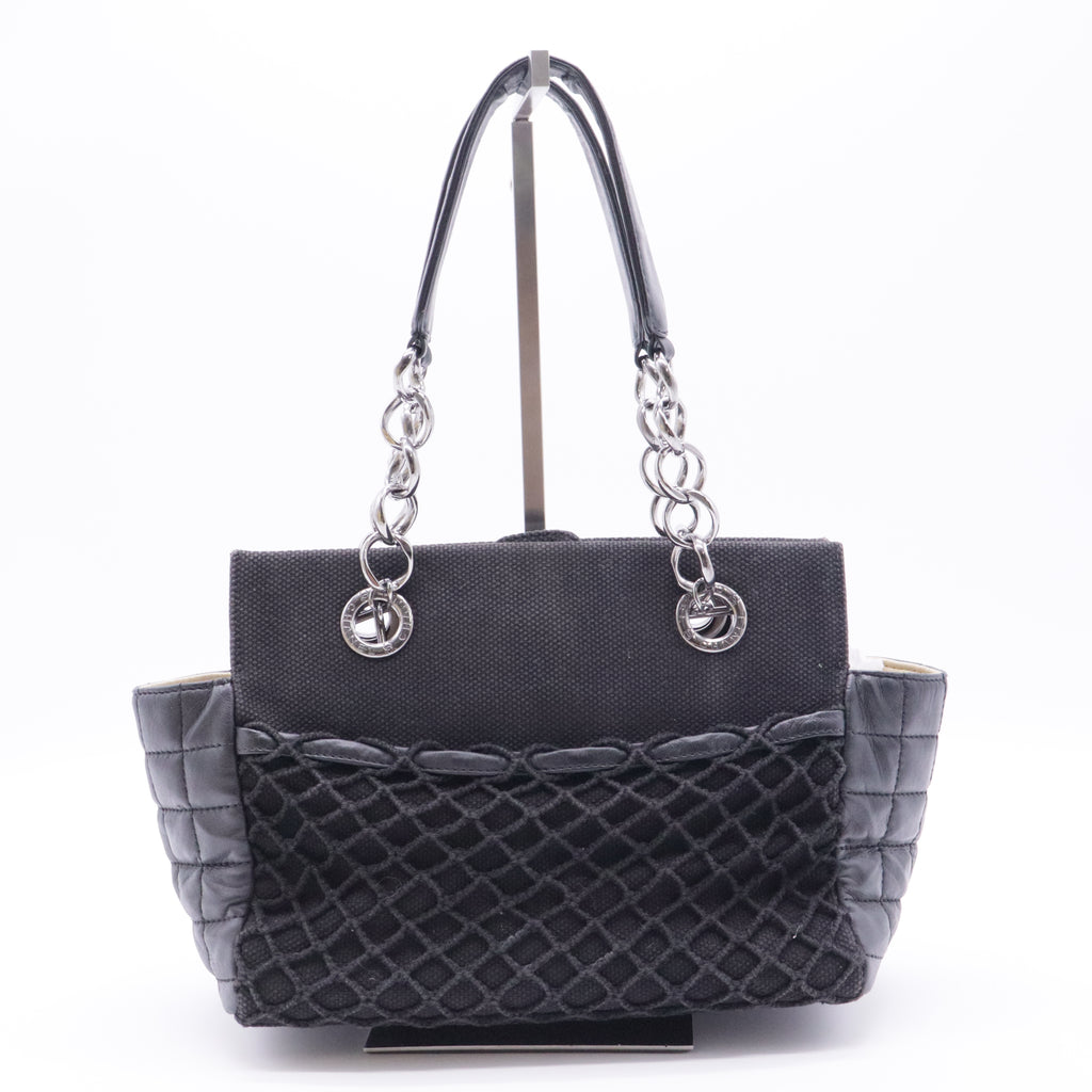 Lambskin Canvas Chocolate Bar CC Shopping Tote Black For Gisel