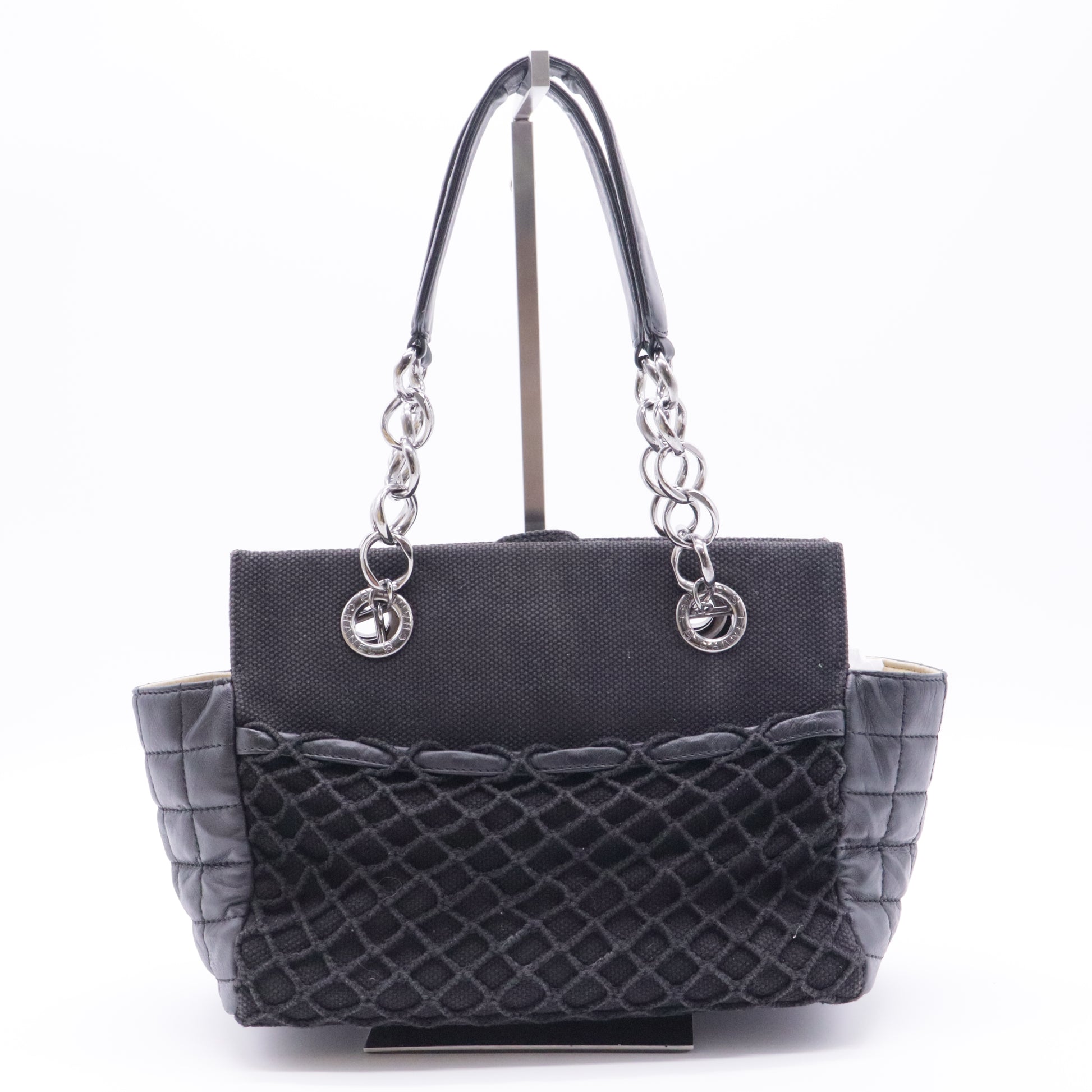 Lambskin Canvas Chocolate Bar CC Shopping Tote Black For Gisel