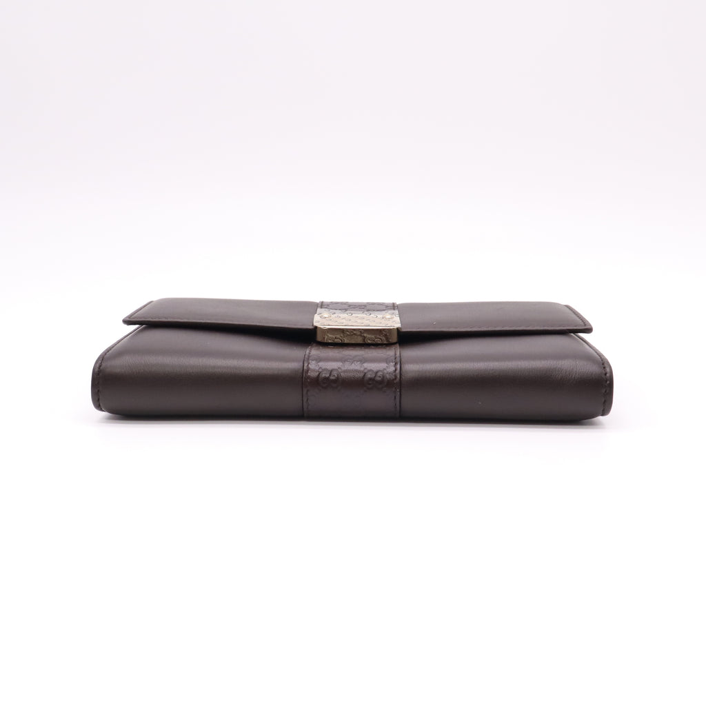 Gucci Dark Brown Smooth Leather Continental Wallet with Guccissima Monogram Stripe Accent W22282