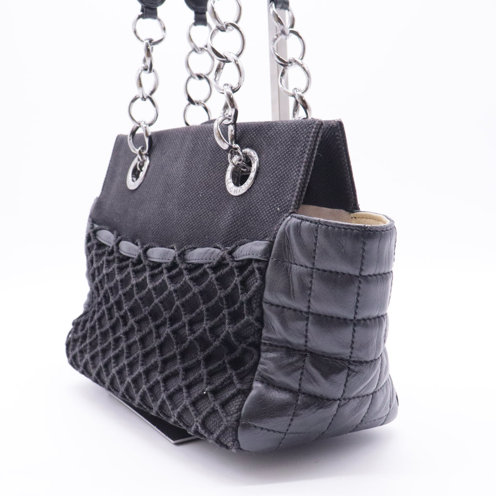 Lambskin Canvas Chocolate Bar CC Shopping Tote Black For Gisel