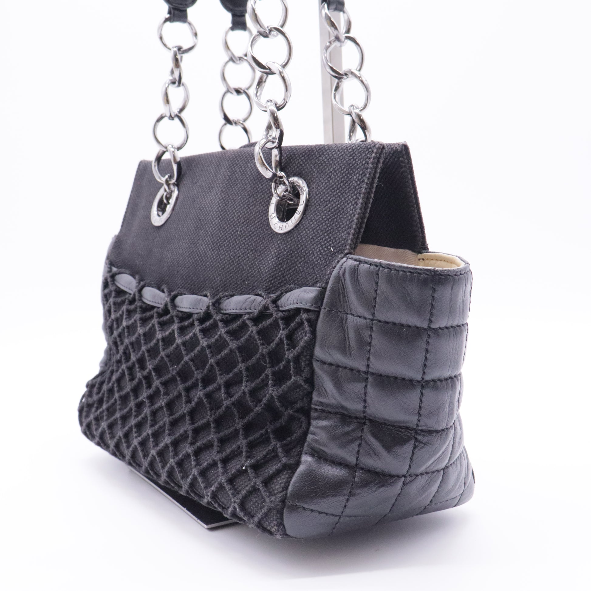 Lambskin Canvas Chocolate Bar CC Shopping Tote Black For Gisel