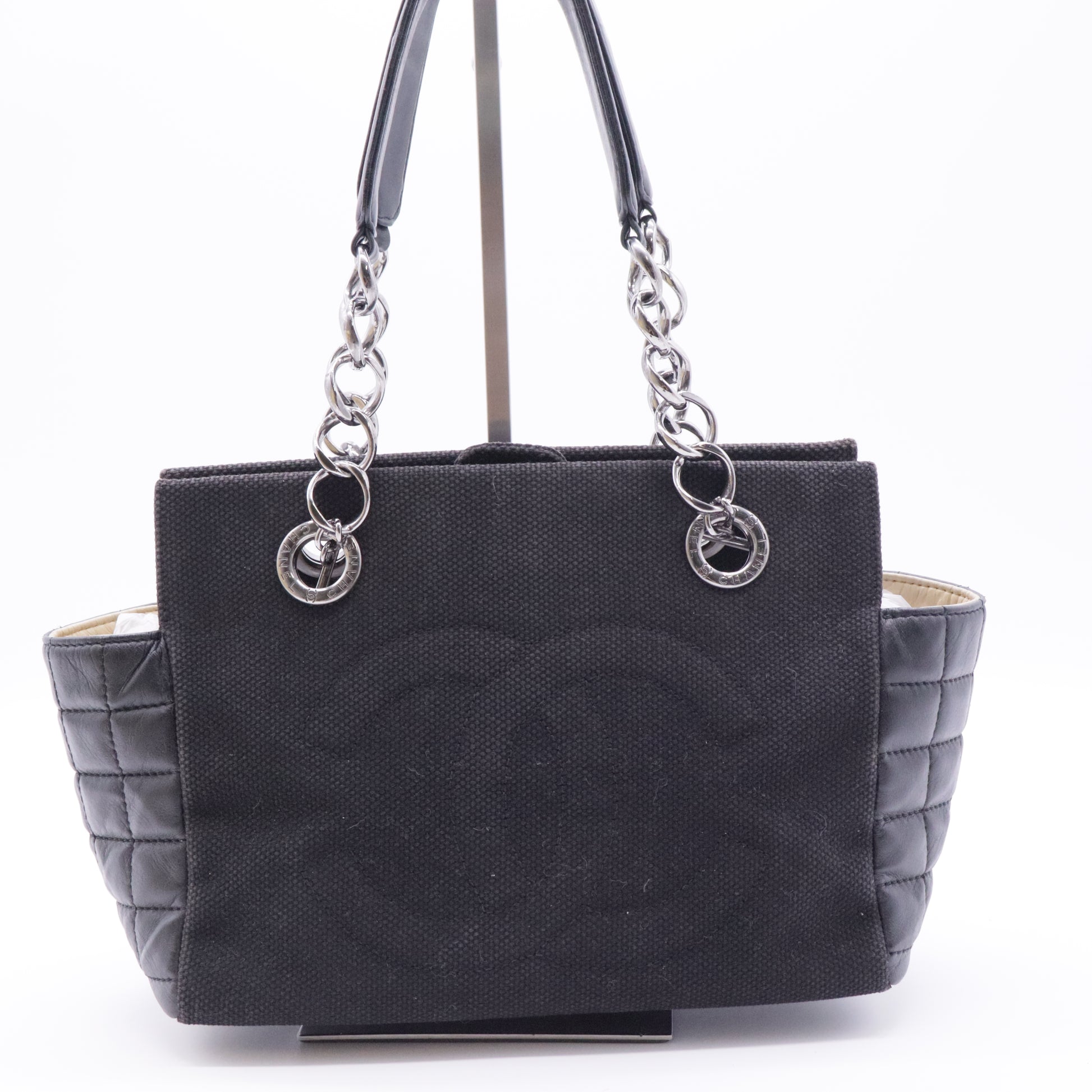 Lambskin Canvas Chocolate Bar CC Shopping Tote Black For Gisel