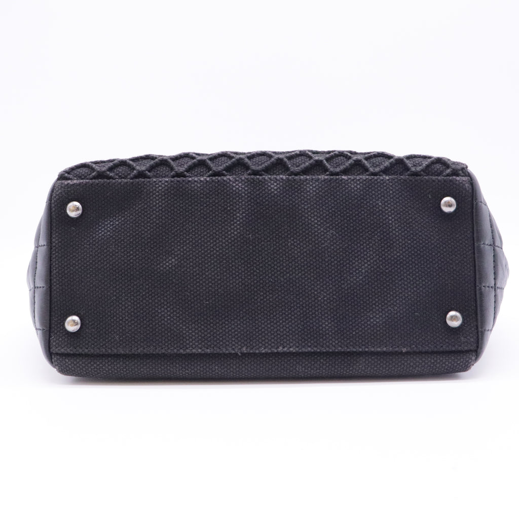 Lambskin Canvas Chocolate Bar CC Shopping Tote Black For Gisel