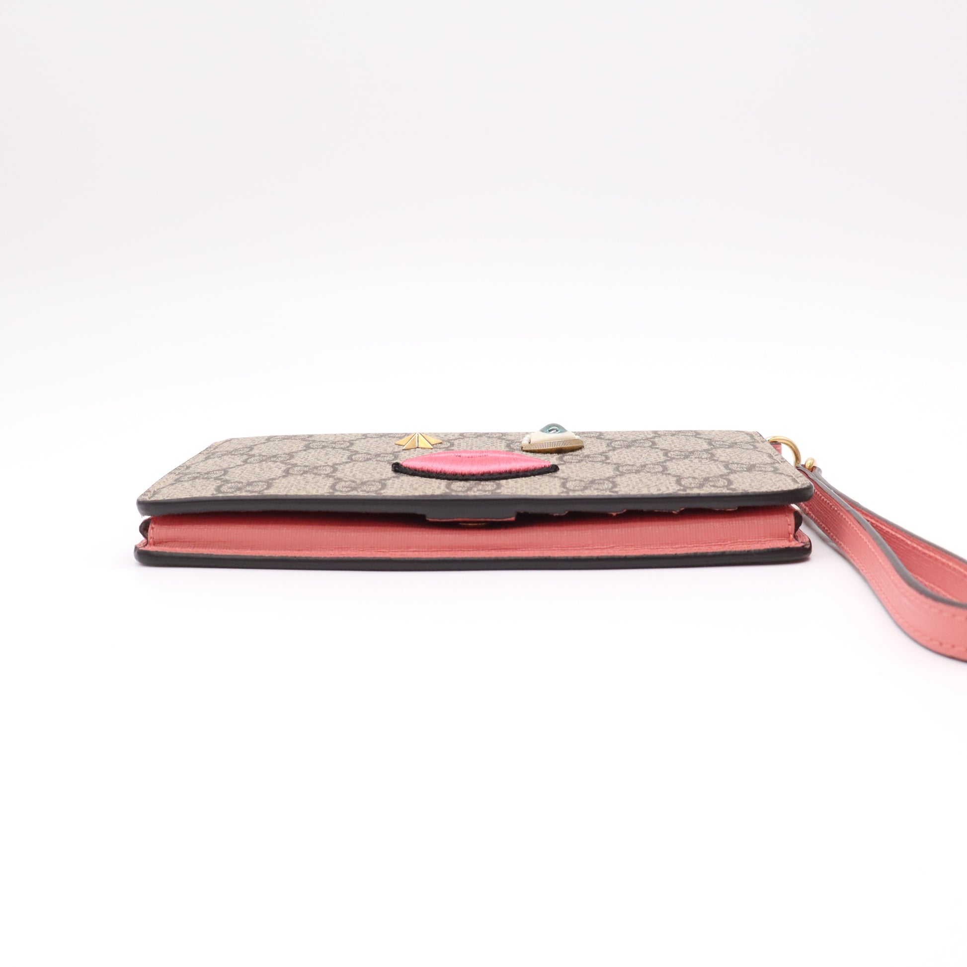 Gucci GG Supreme Monogram Embroidered Face Chain Wristlet Wallet W22283