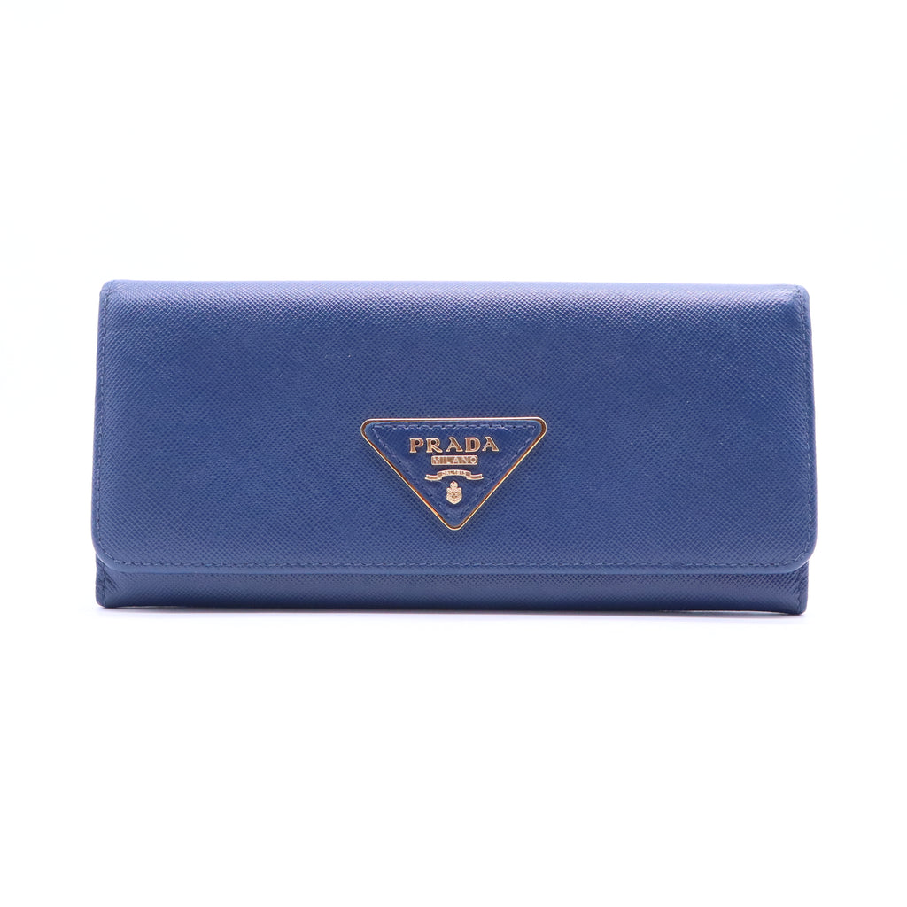 Prada Blue Saffiano Leather Flap Continental Wallet W20927