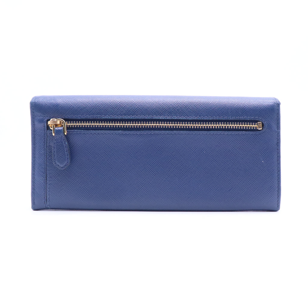 Prada Blue Saffiano Leather Flap Continental Wallet W20927