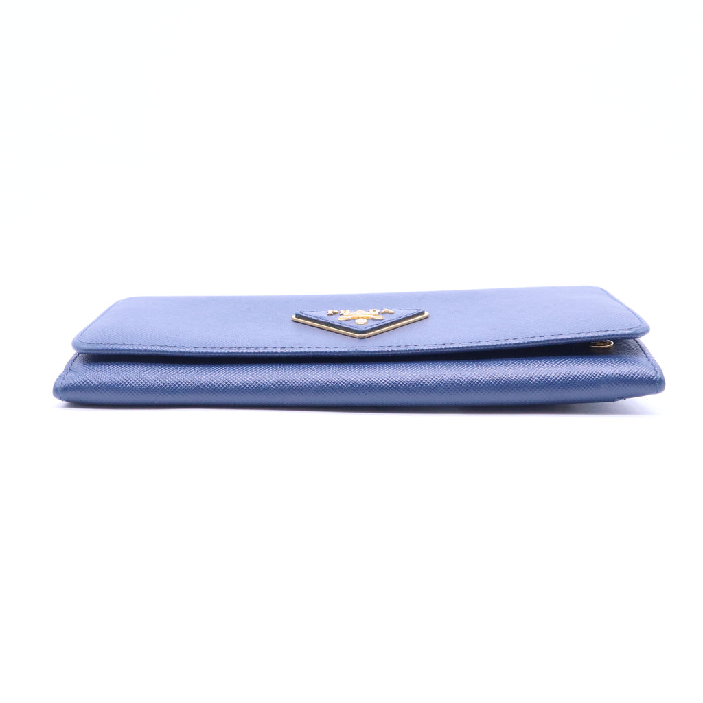 Prada Blue Saffiano Leather Flap Continental Wallet W20927