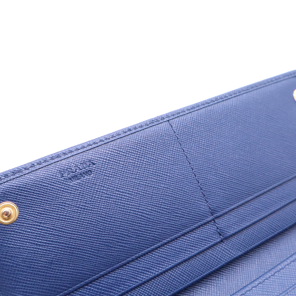 Prada Blue Saffiano Leather Flap Continental Wallet W20927