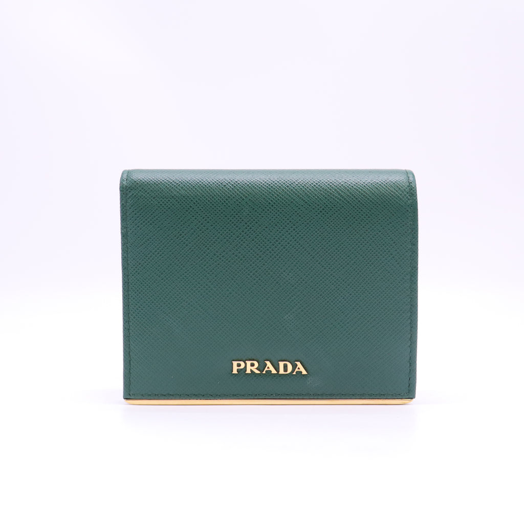 Prada Saffiano Leather Metal Bar Compact Wallet W23249