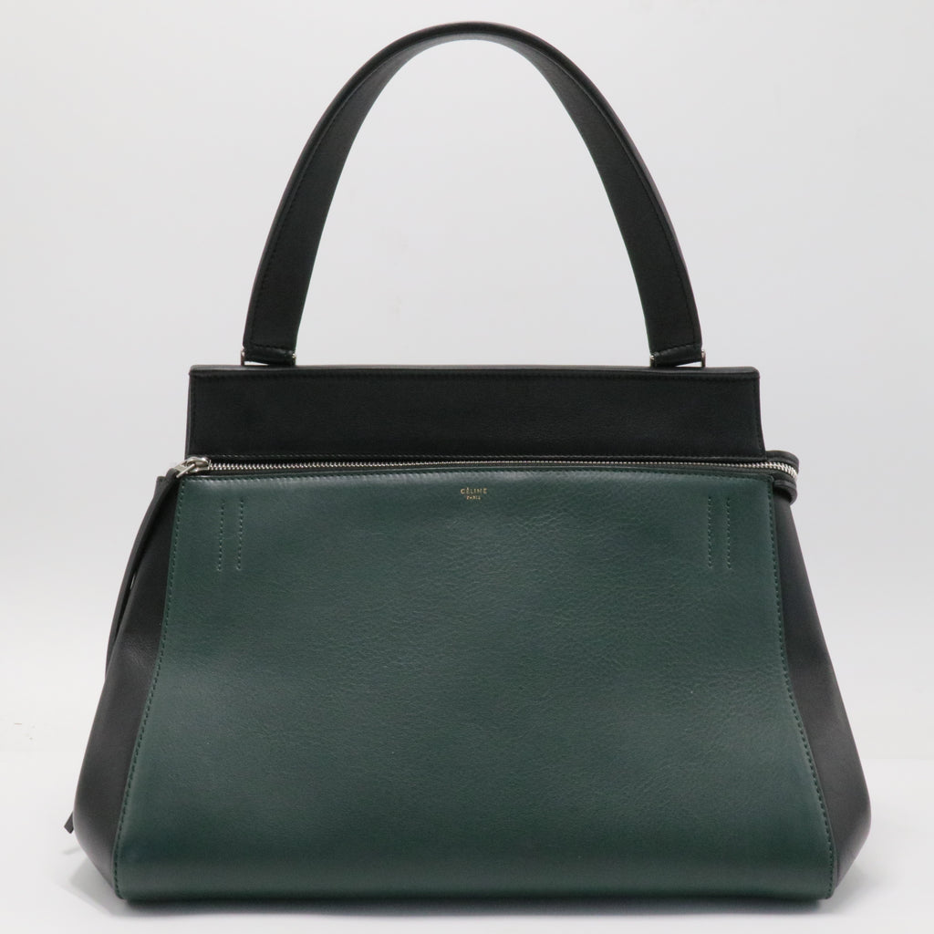 Grained Calfskin Large Bi-Color Edge Shoulder Bag