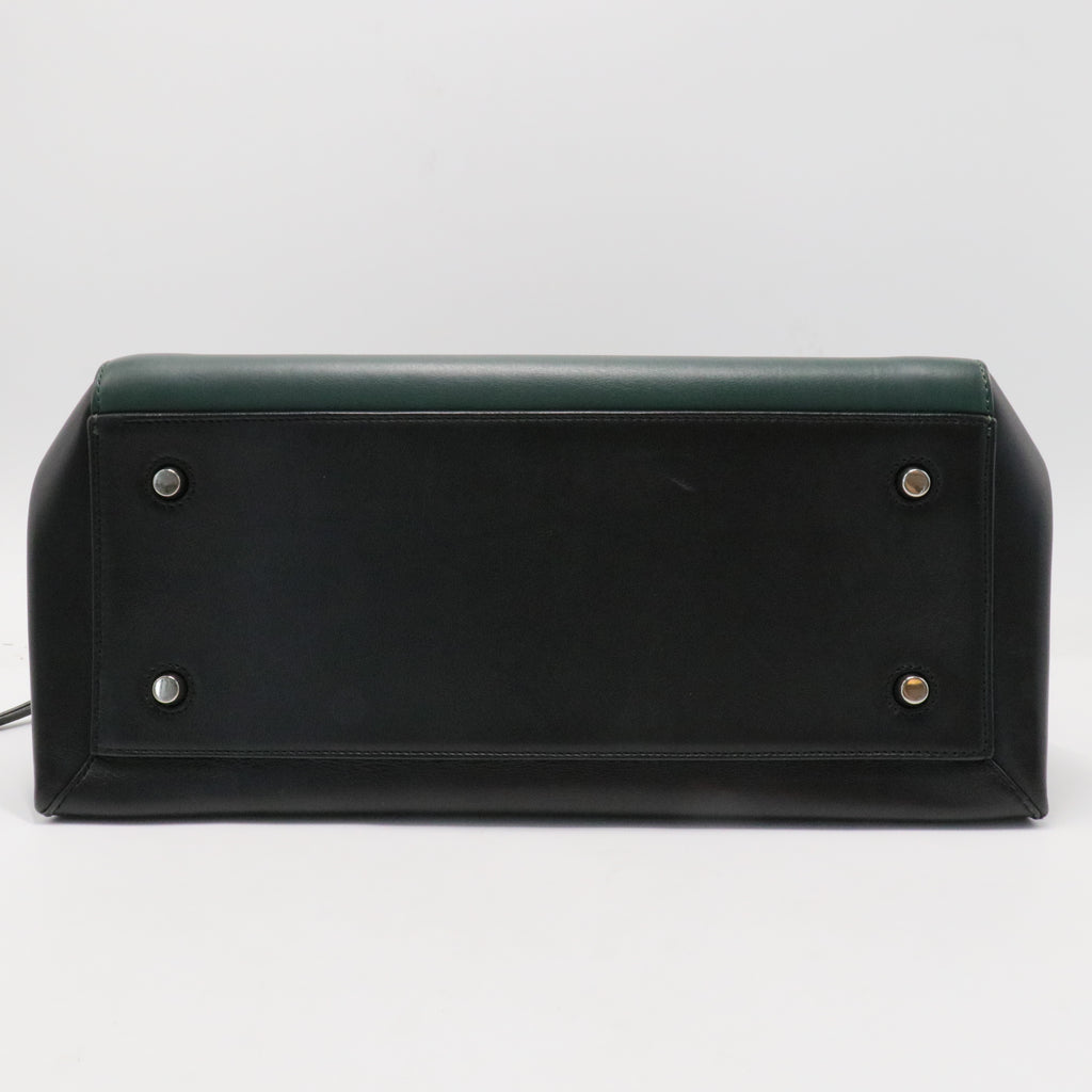 Grained Calfskin Large Bi-Color Edge Shoulder Bag