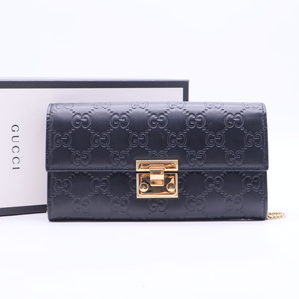 Padlock Continental Chain Wallet Guccissima Leather Long