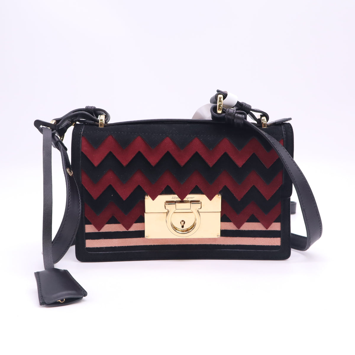 Salvatore Ferragamo Aileen Multicolor Suede Zig-Zag Shoulder Bag B24259