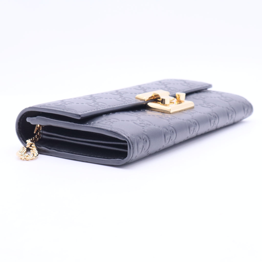 Padlock Continental Chain Wallet Guccissima Leather Long