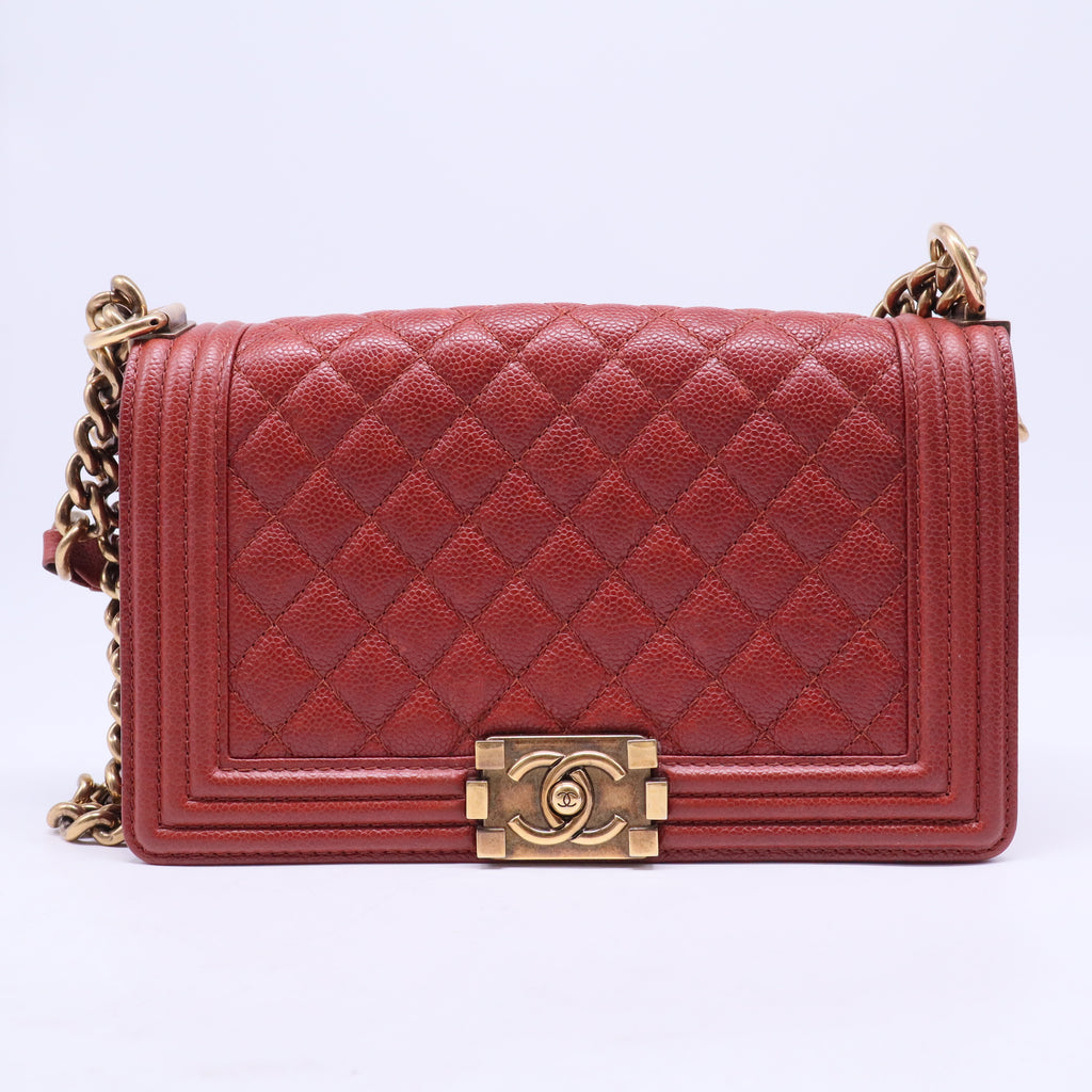 Caviar Quilted Medium Boy Flap Dark Red Sold Out B20290