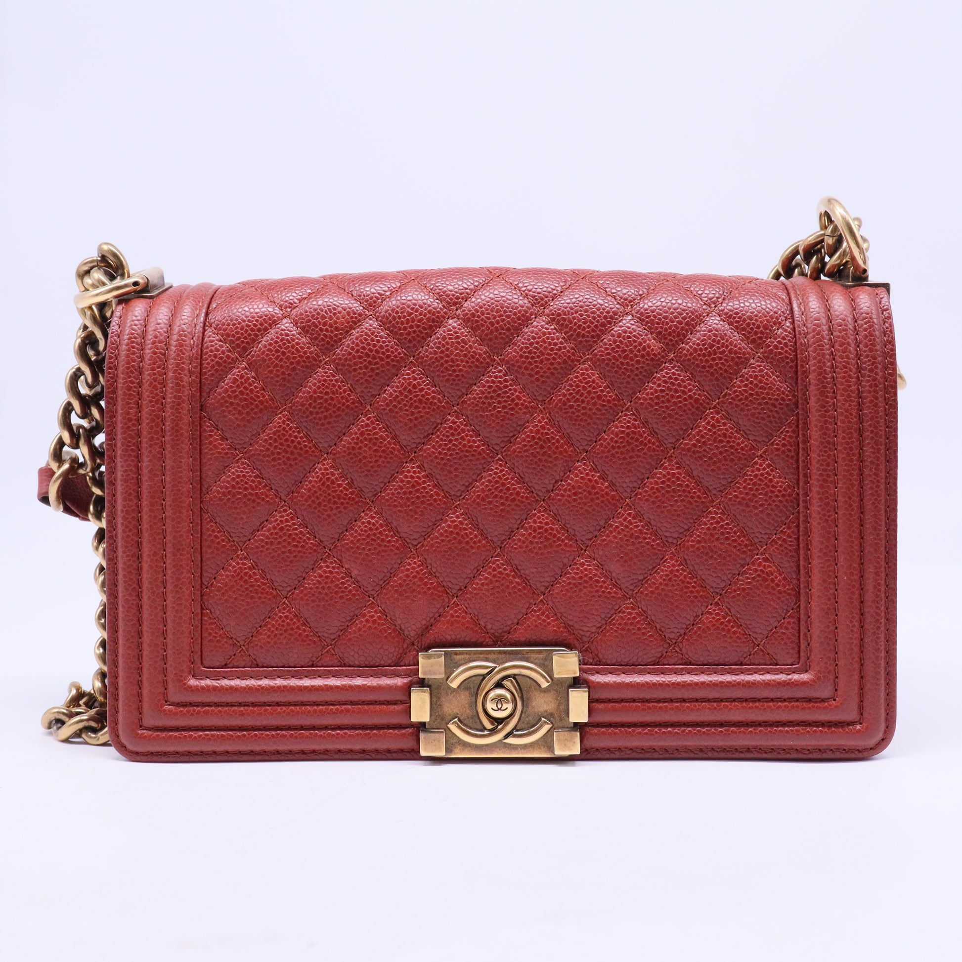Caviar Quilted Medium Boy Flap Dark Red Sold Out B20290